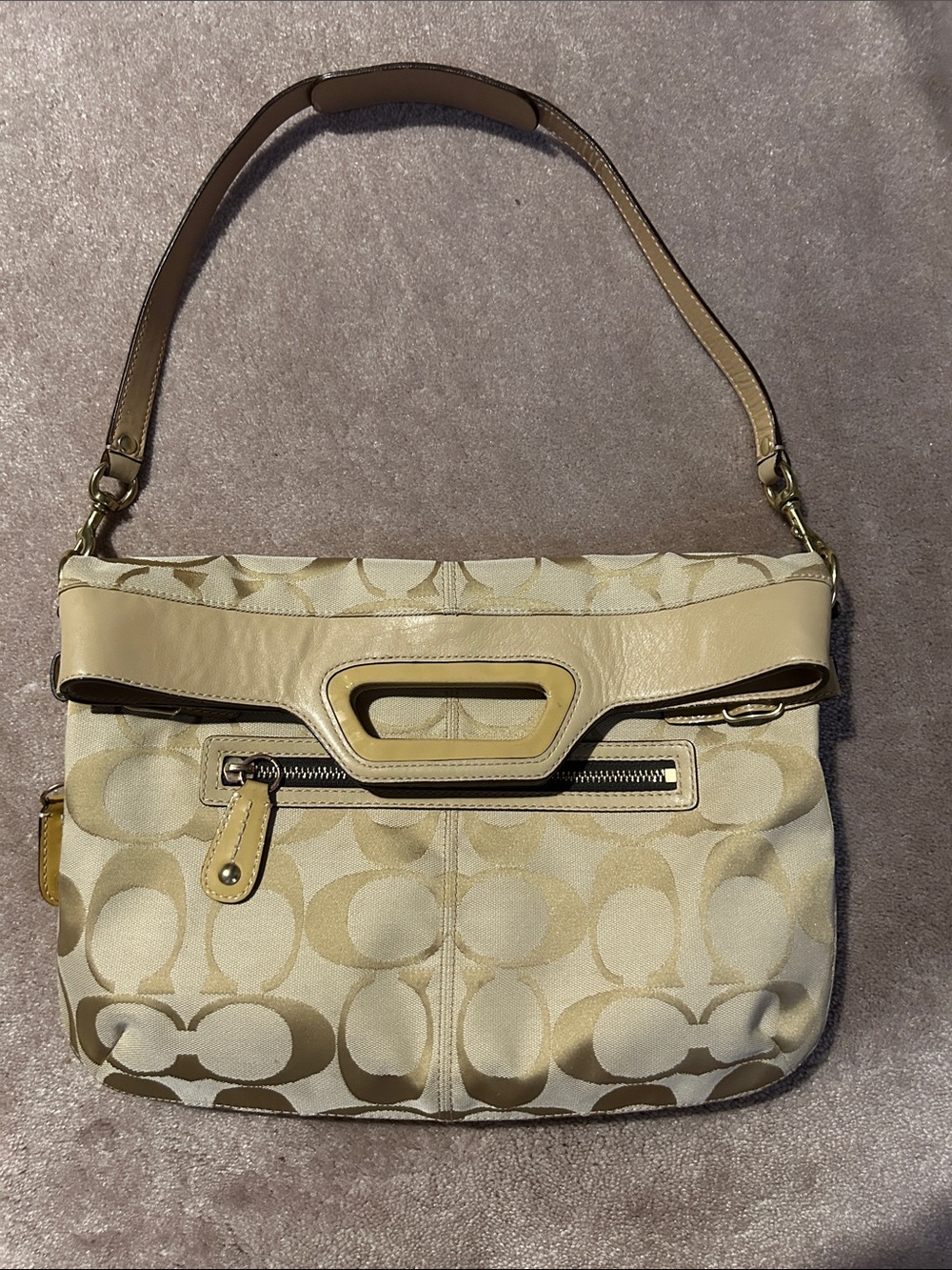 Coach 2008 Beige Signature Canvas Bonnie Foldover